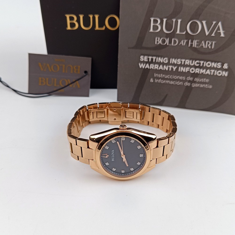 Women’s Bulova Surveyor 97P156 Gray Dial Rose Gold Strap Stainless Quartz Watch