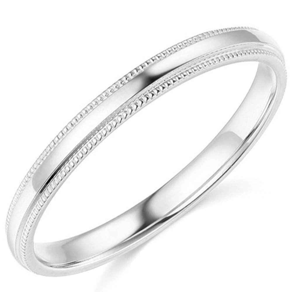 10K White Gold 2mm 3mm 4mm 5mm 6mm Comfort Fit Men Women Milgrain Wedding Band