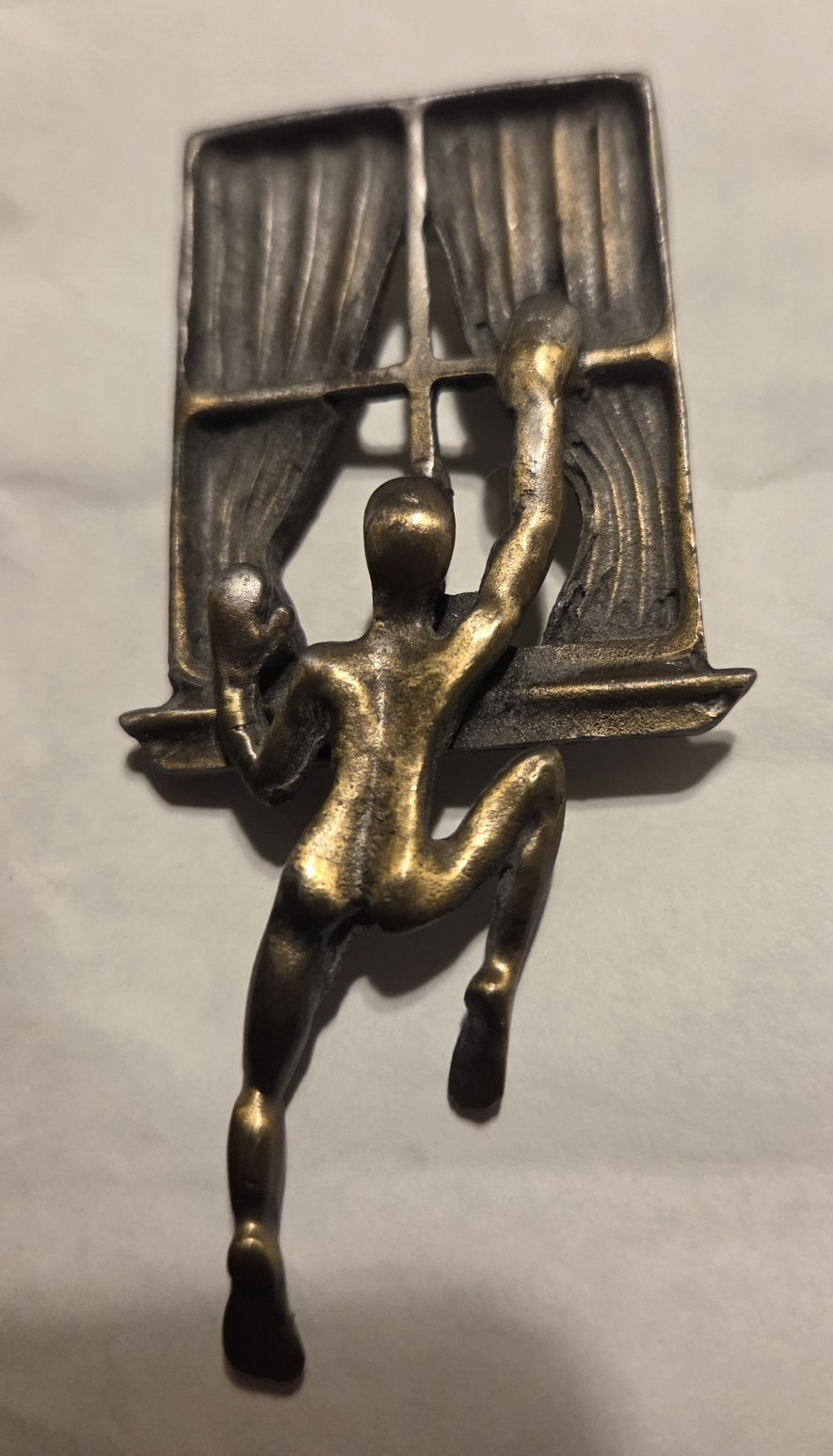 Gold Tone Metal Window Climber Figural People Brooch Pin Asymmetrical
