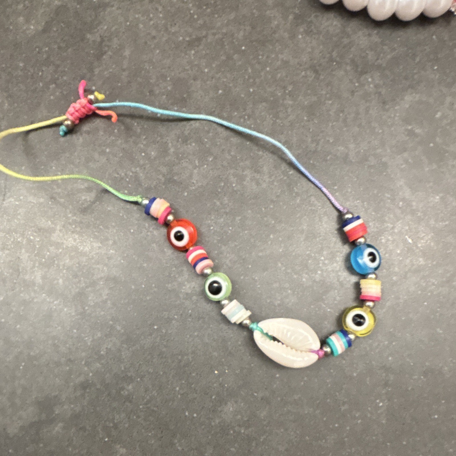 Multicolor Cord Beaded Bracelet Cowrie Shell Evil Eye Adjustable Tie Beach