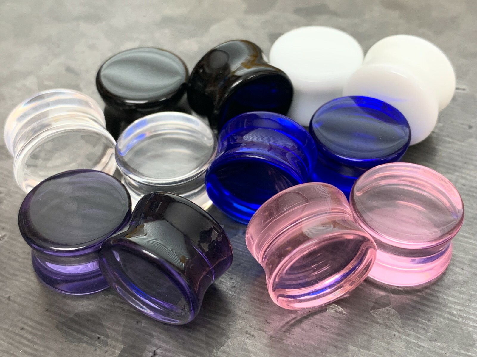 PAIR Flat Glass Double Flare Plugs Gauges Earlets Body Jewelry