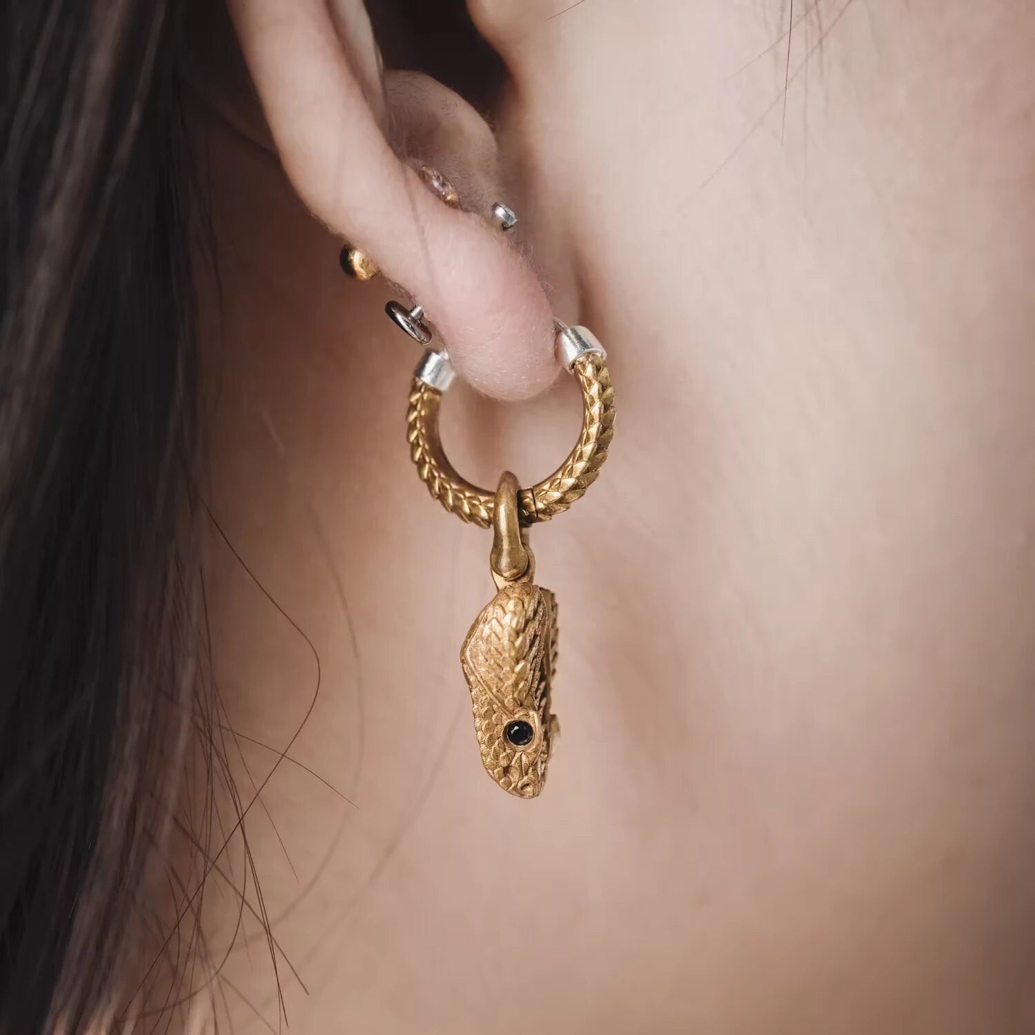 Rattlesnake Head Earrings Dangle Drop Hoop Earrings 925 Sterling Silver Ear Pins