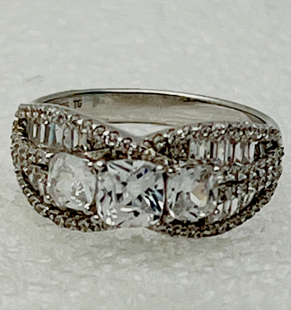 Sterling Silver 925 Prong Set 78 Round 28 Baguette 3 Princess CZ Ring Size 7