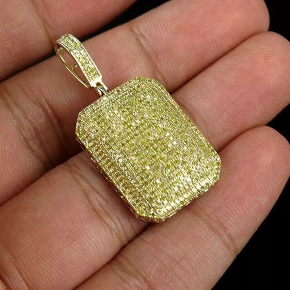 1Ct Yellow Simulate Diamond 925 Silver Dome Pillow Men’s Pendant With Free Chain