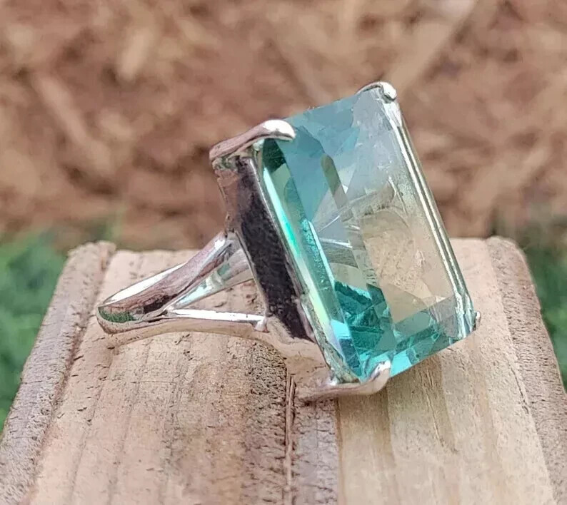 Aquamarine 925 Sterling Silver Band &Statement Ring Handmade Ring All Size R304