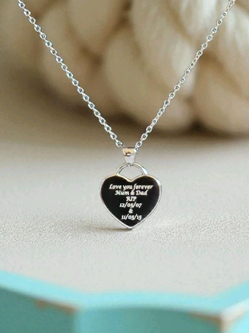 Personalised 925 Sterling Silver Engraved Heart Charm Pendant Necklace Gift