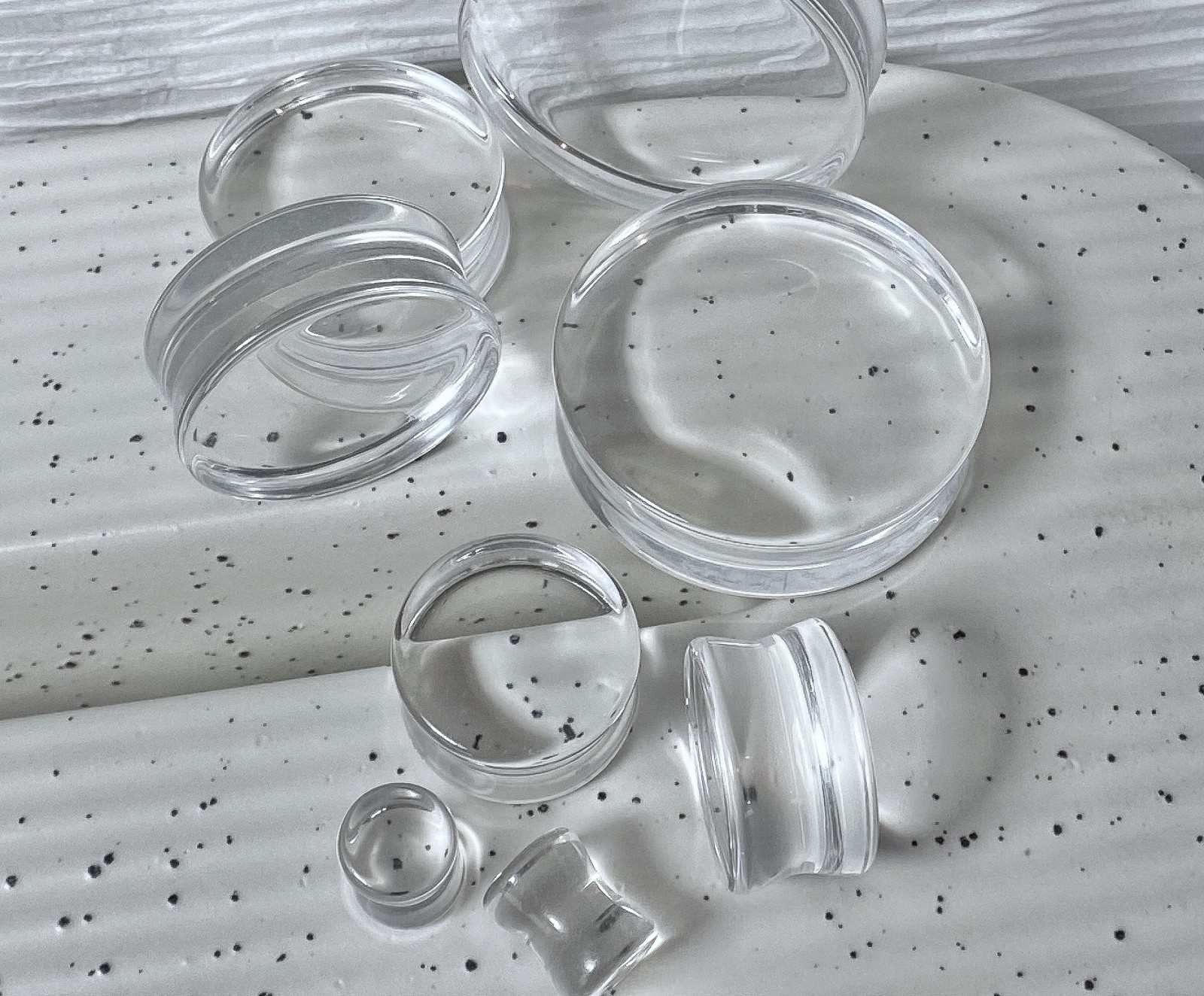 PAIR Clear Flat Glass Double Flare Plugs Gauges Earlets Body Jewelry