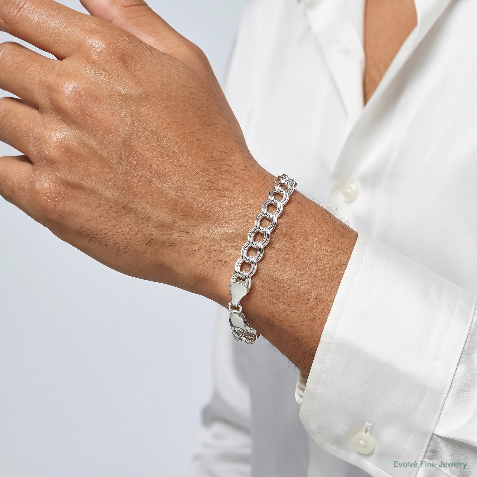 Sterling Silver 6mm Solid Double Link Charm Bracelet