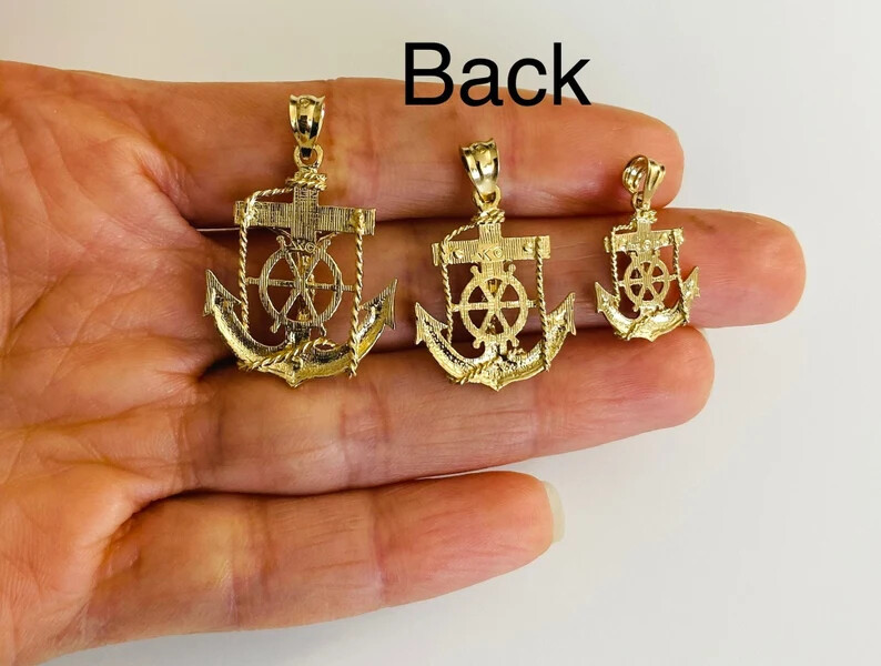 14K SOLID GOLD ANCHOR MARINER CROSS PENDANT, JESUS CHRIST CRUCIFIX – PT1226
