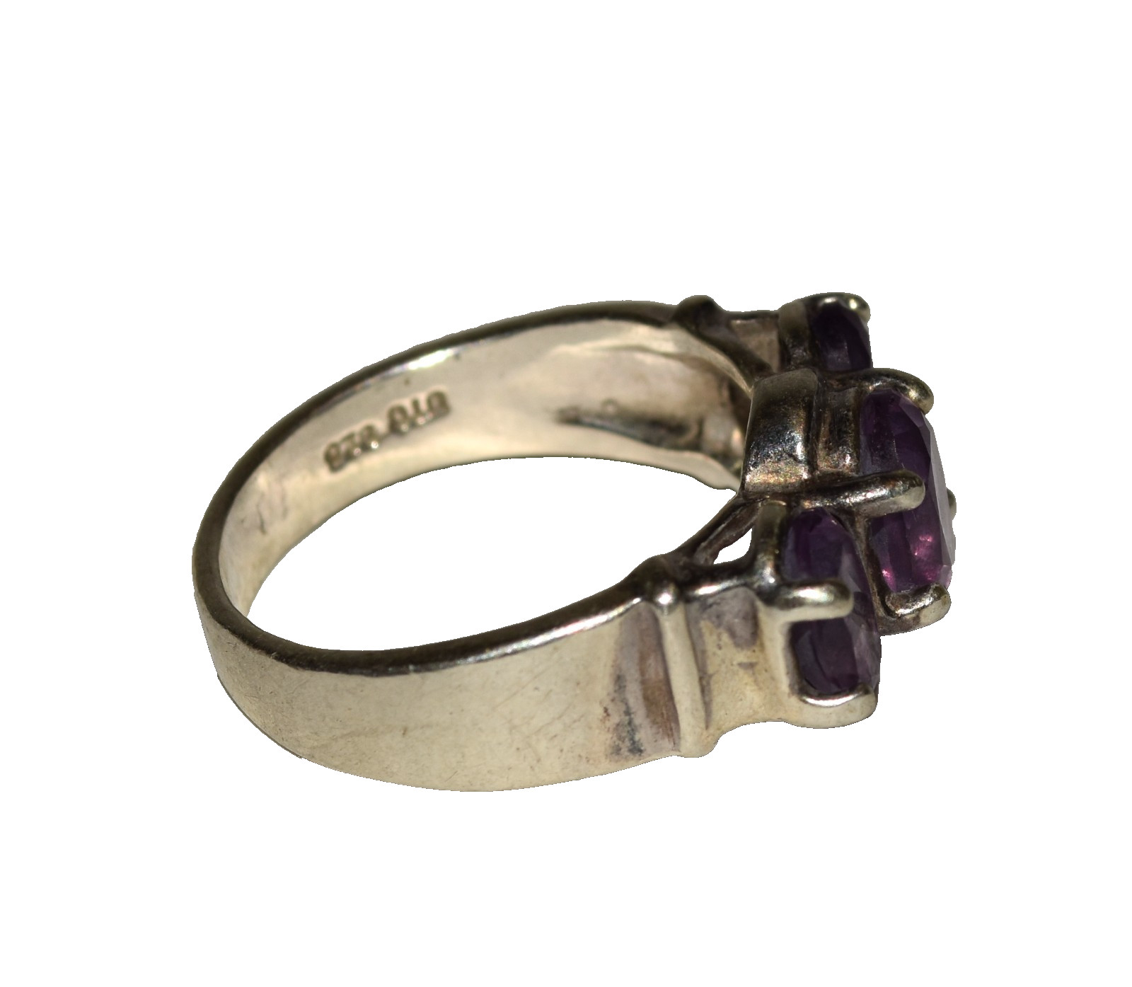 Vintage Signed UTC Amethyst 3 Oval Stones Sterling Silver Ring 5.3 Gram Size 6