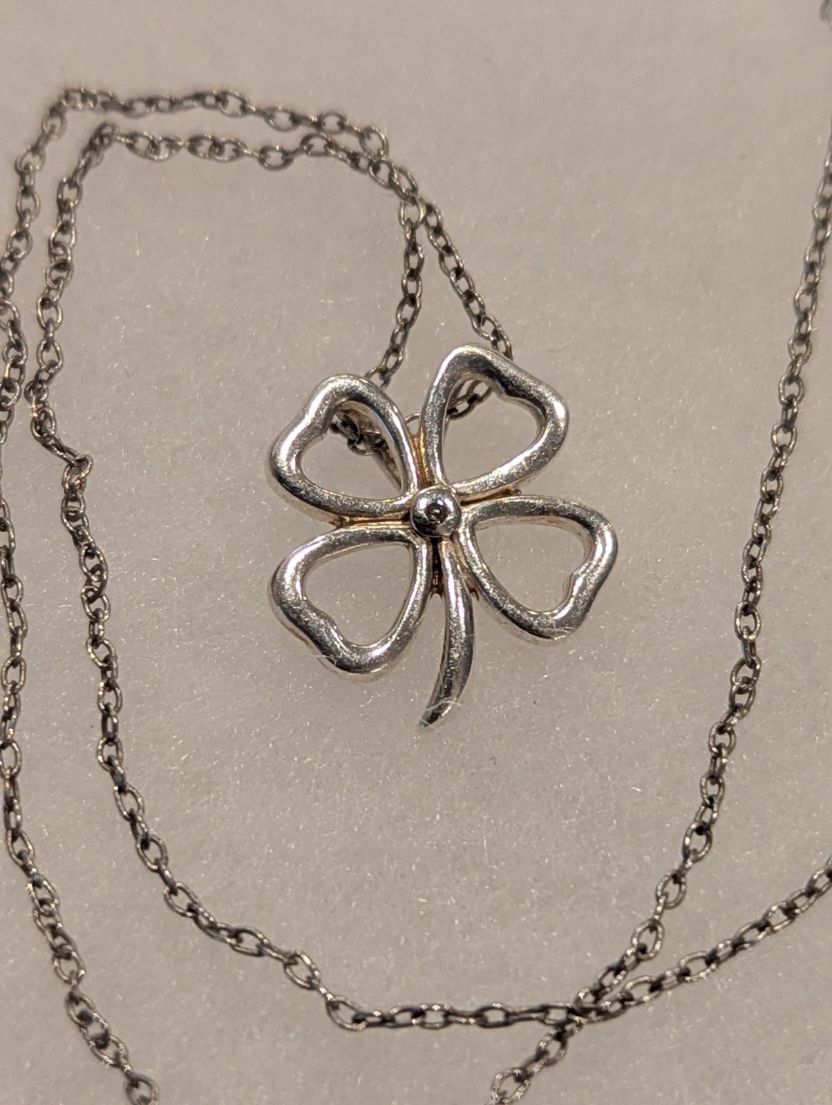 925 Sterling Silver Four Leaf Heart Clover Pendant & 18″ Cable Chain Necklace