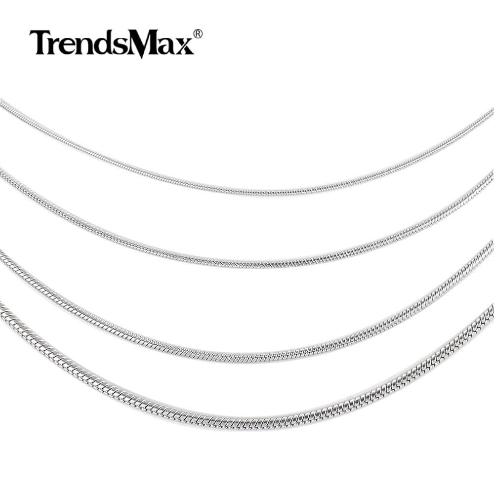 USA 1.6/2.0mm Silver Solid Stainless Steel Round Snake Chain Necklace Unisex