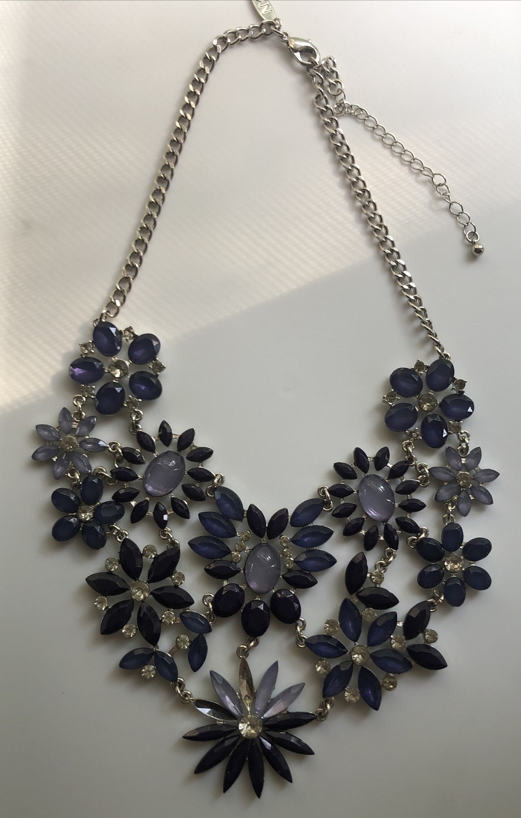 New York & Co Statement Jeweled necklace WITH FLAW Preowned Blue And Purple