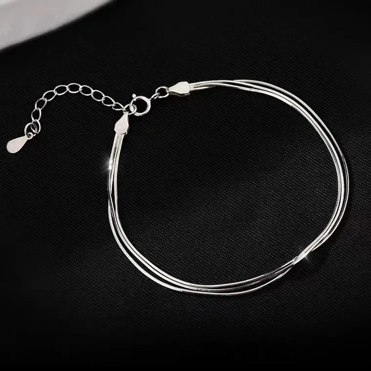 Women’s 925 Sterling Silver Multilayer Snake Chain Foot Ankle Bracelet New USA
