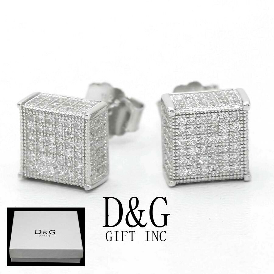 DG Men’s Sterling Silver 925 Cubic Zirconia 6mm Square Earring,Unisex*Box