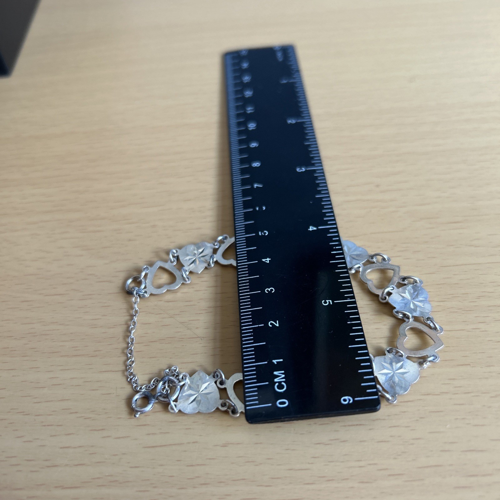 Vintage 925 Silver Heart Link Bracelet / 18cm/ Safety Chain