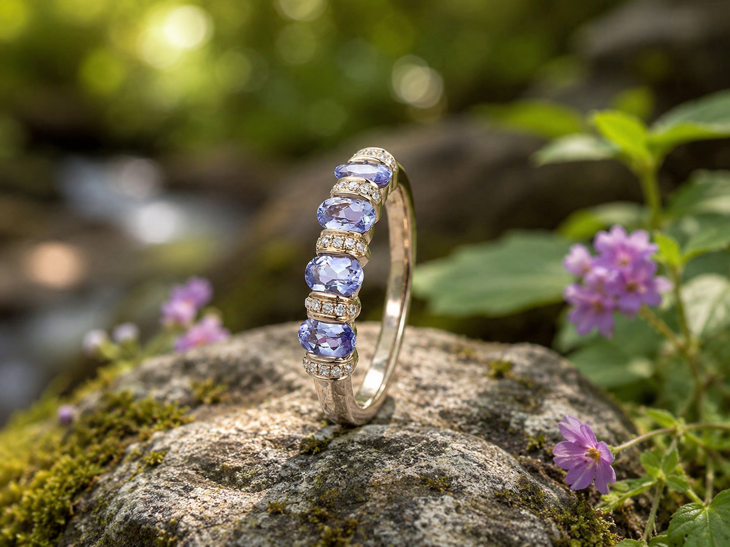2Ct Oval Cut Lab Created Blue Tanzanite Wedding Band Ring 14K Yellow Gold Plated