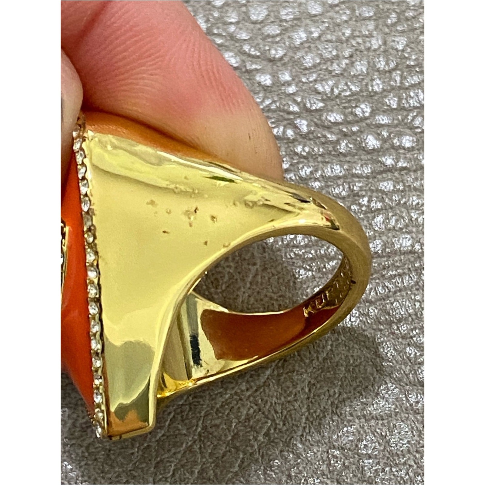 Kurt Geiger Evil Eye Heart Cocktail Ring Orange in Gold Tone Size 7