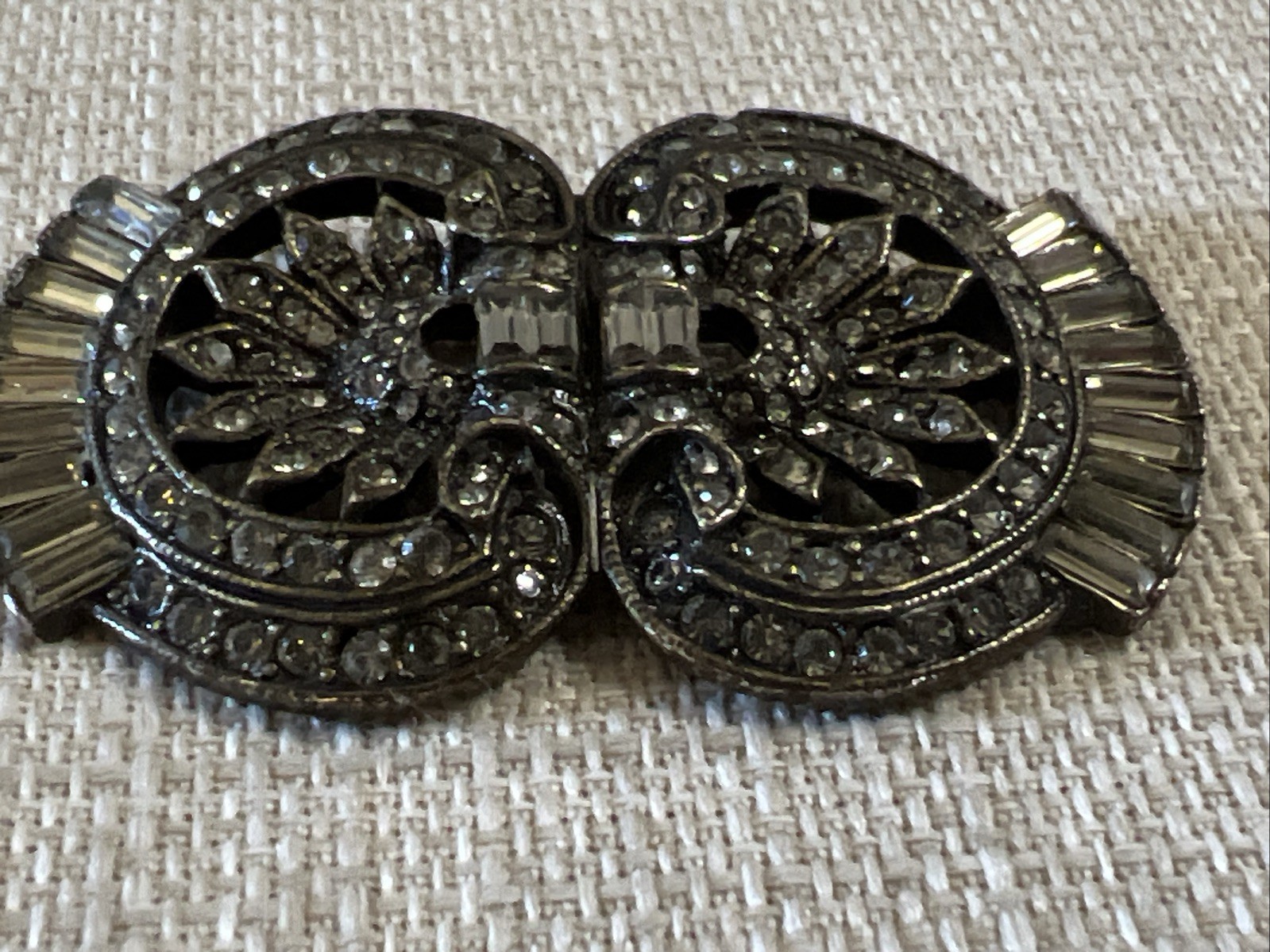 HEIDI DAUS For JIM WALTERS Clear Crystal Art Deco Brooch Antique Gunmetal Beauty