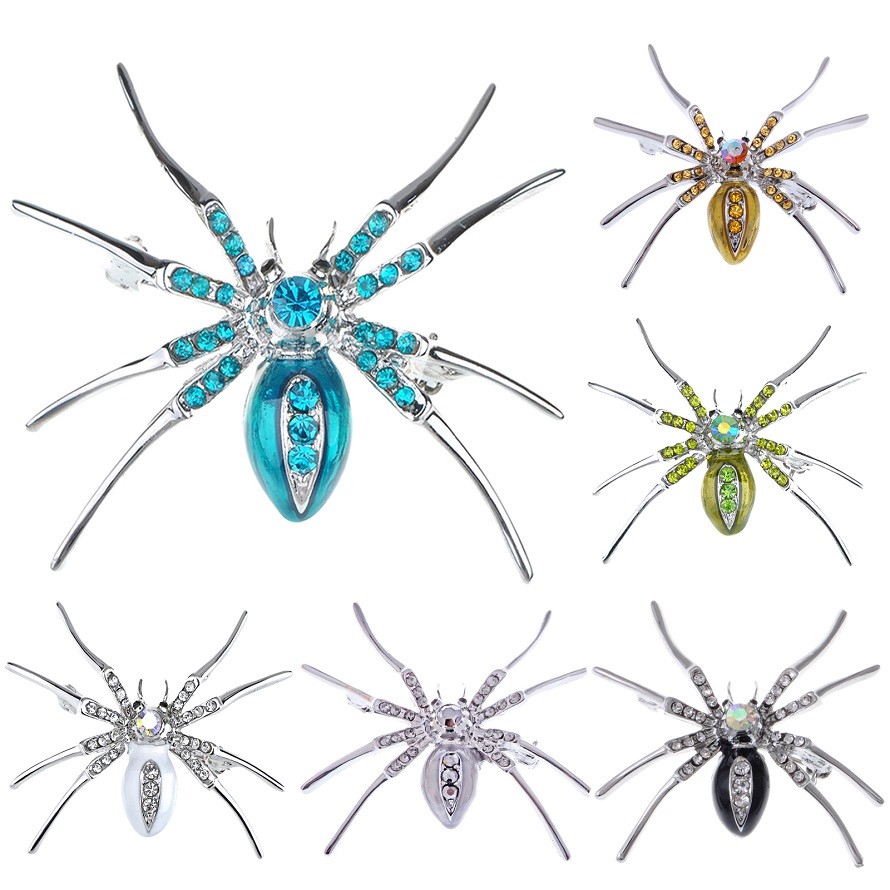 Fashion Halloween Costume Jewelry Spider Insect Brooch Enamel Gems Pins Brooches