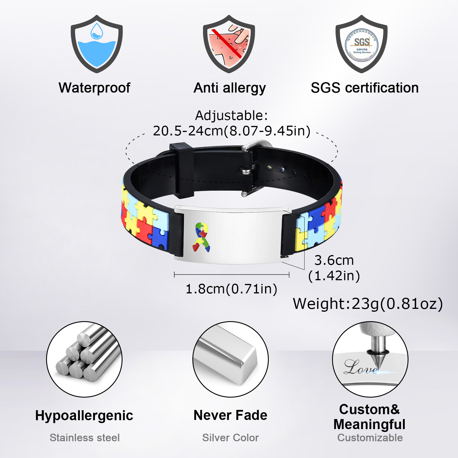 Personalized Medical ID Bracelet Silicone Autism Seizure Men Women Kid Wristband