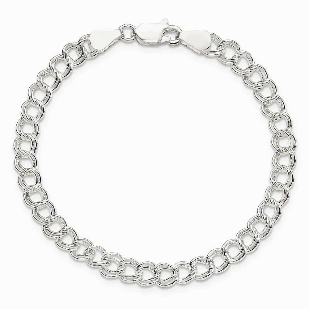 Sterling Silver 5.25mm Solid Double Link Charm Bracelet
