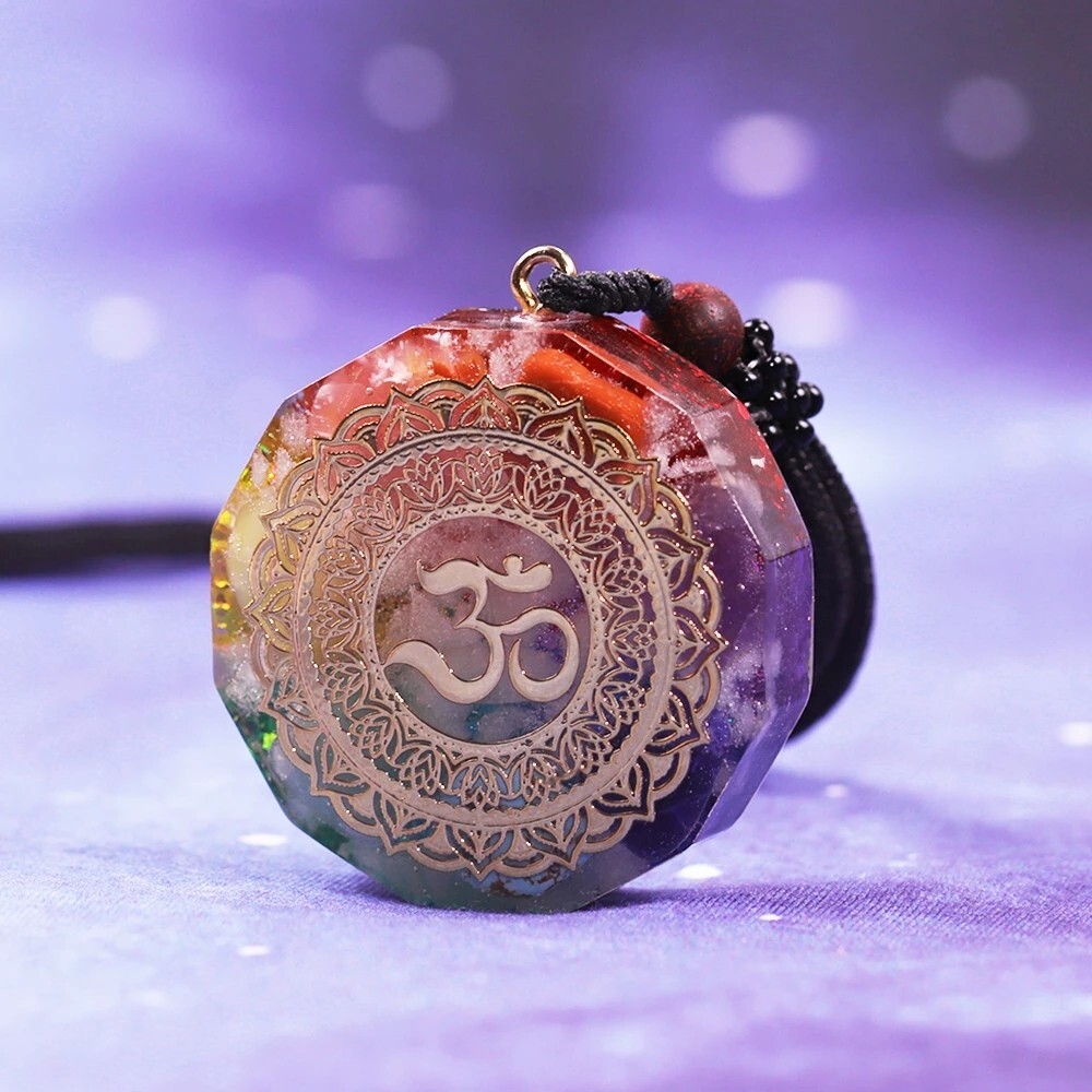 Natural Crystal Orgonite Pendant 7 Chakra Healing Talisman Women Men Necklace