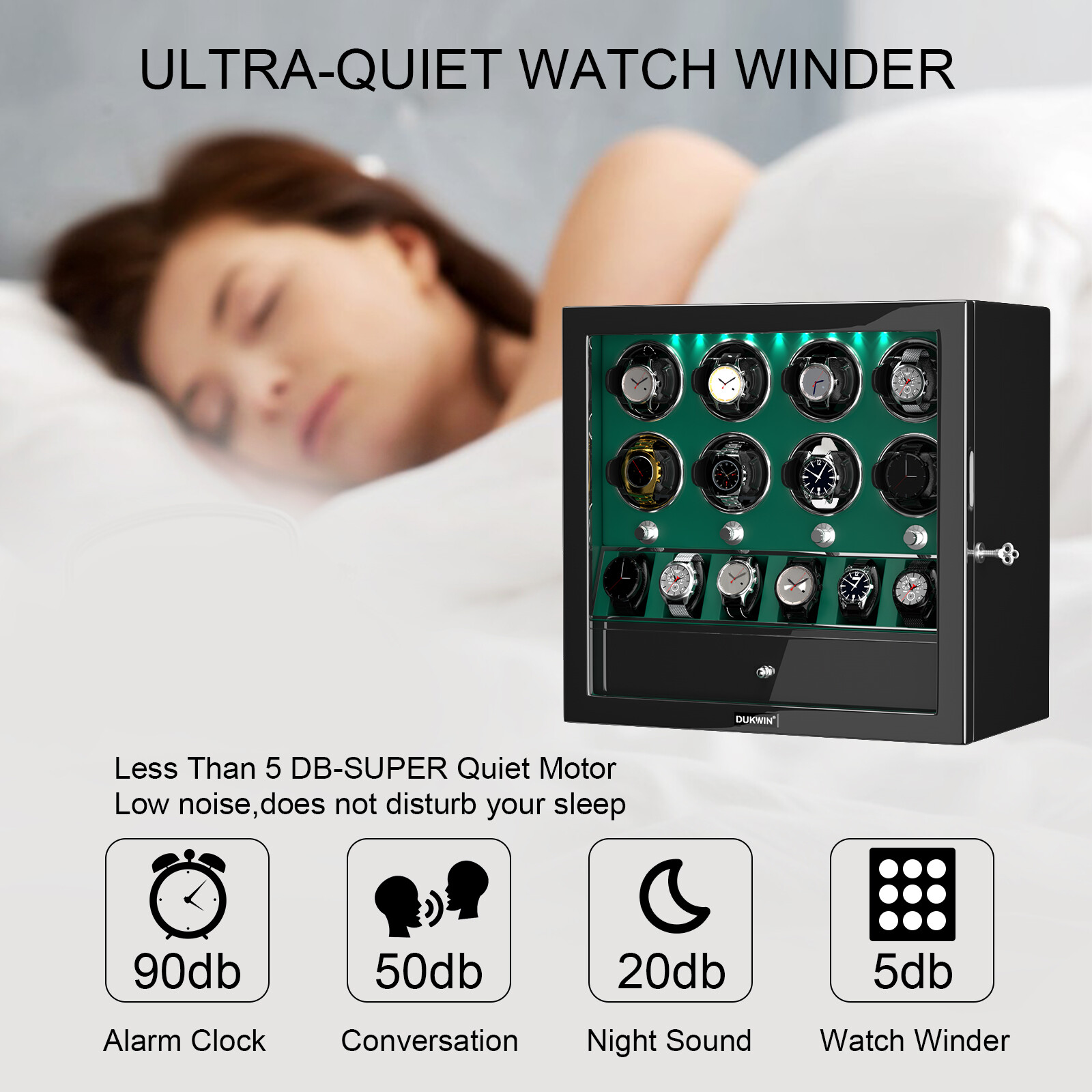 New Compact LED Automatic 8 Watch Winder With 6 Watches Display Storage Box Gift