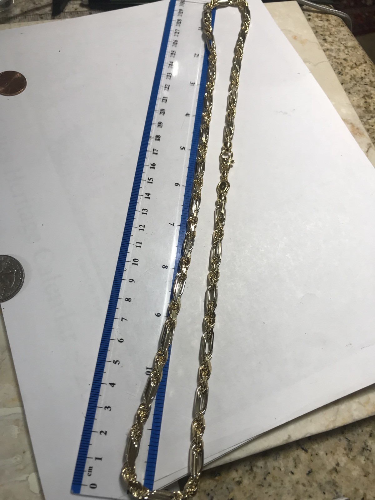 GoLD 14k chain figarope link necklace Yellow White semi solid 51g 26” 5.5mm