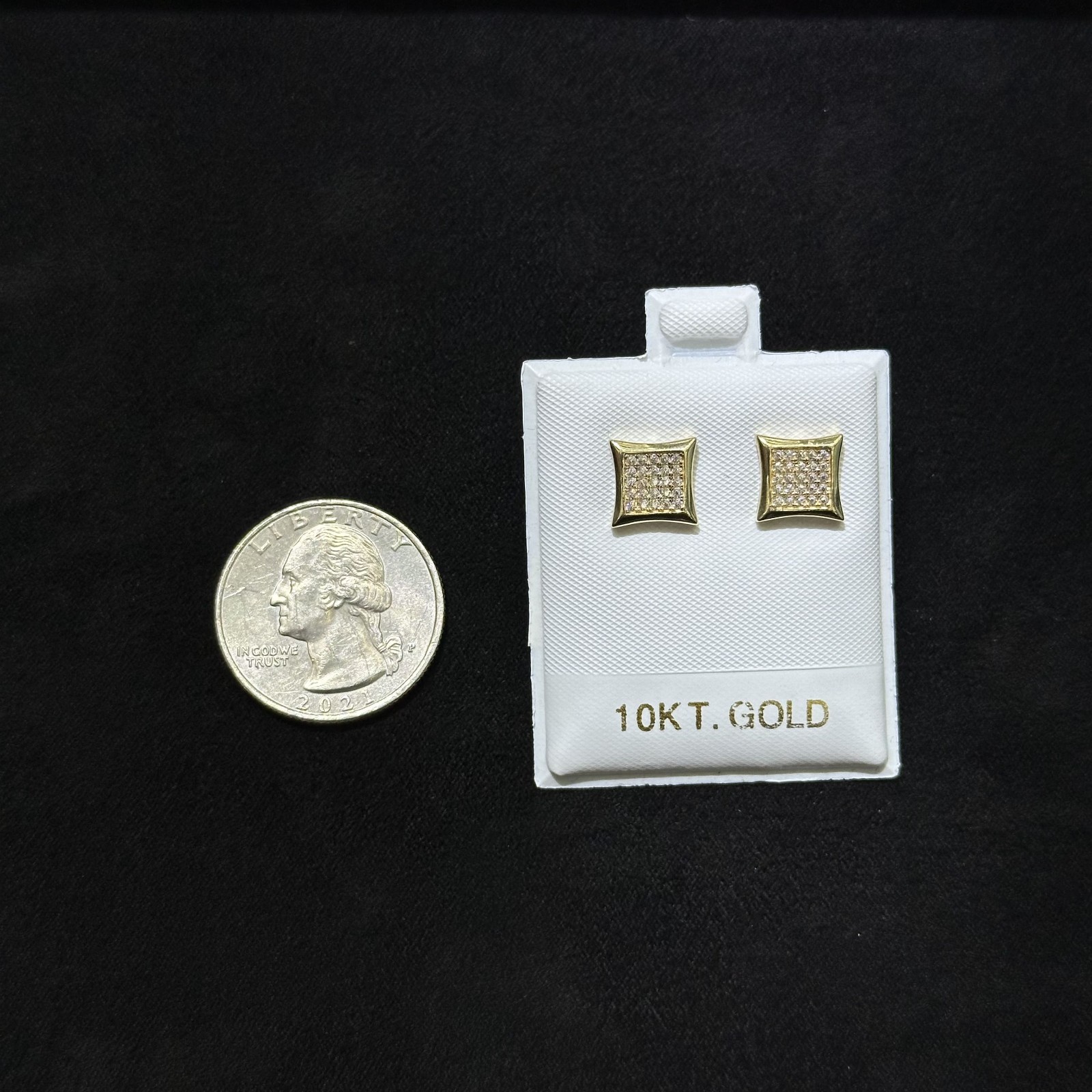 10k Real Gold Square Earrings Cubic Zirconia CZ Male Female Size Medium