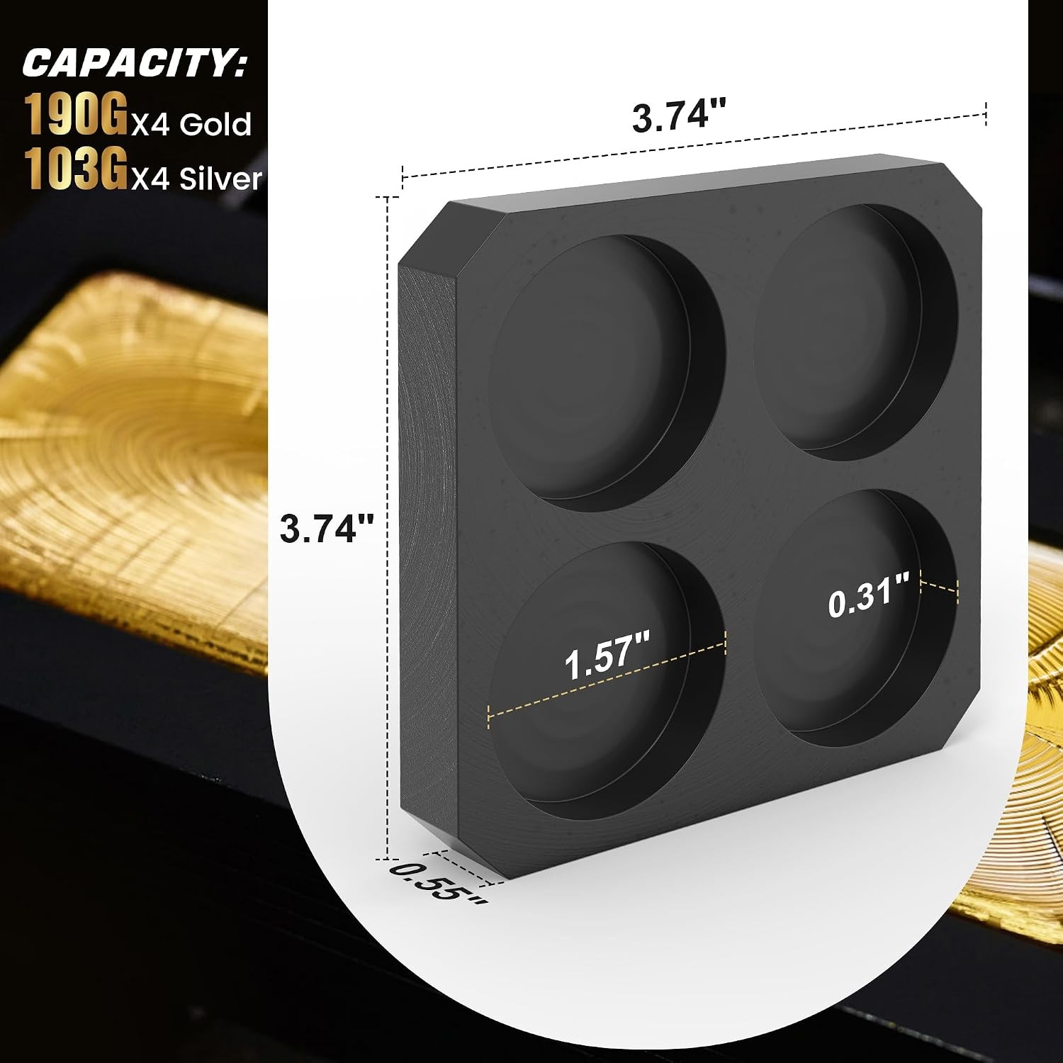 Mmasters 4-Round Premium Graphite Ingot Mold for Metal Casting & Melting | High-