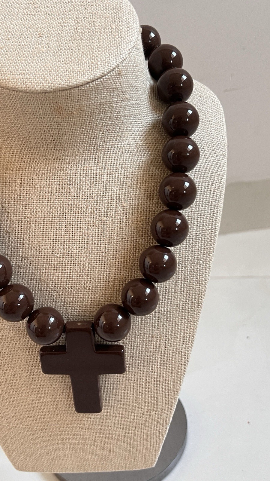 Dudu brown Cross statement necklace glossy resin beads adjustable