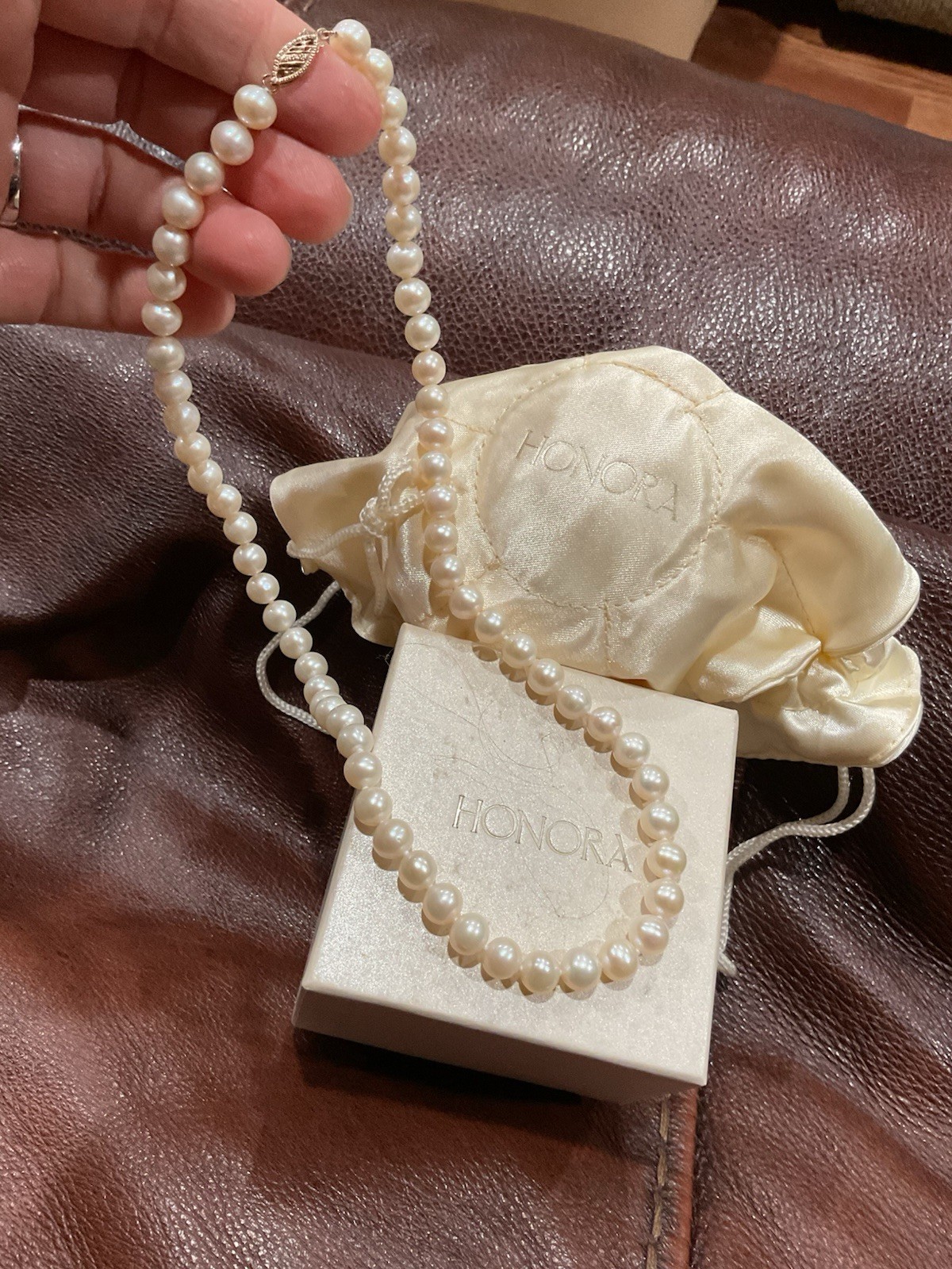 New 10k Solid Gold HONORA Genuine 18″ Strand of 7-7.5mm Cultured Pearl Necklace