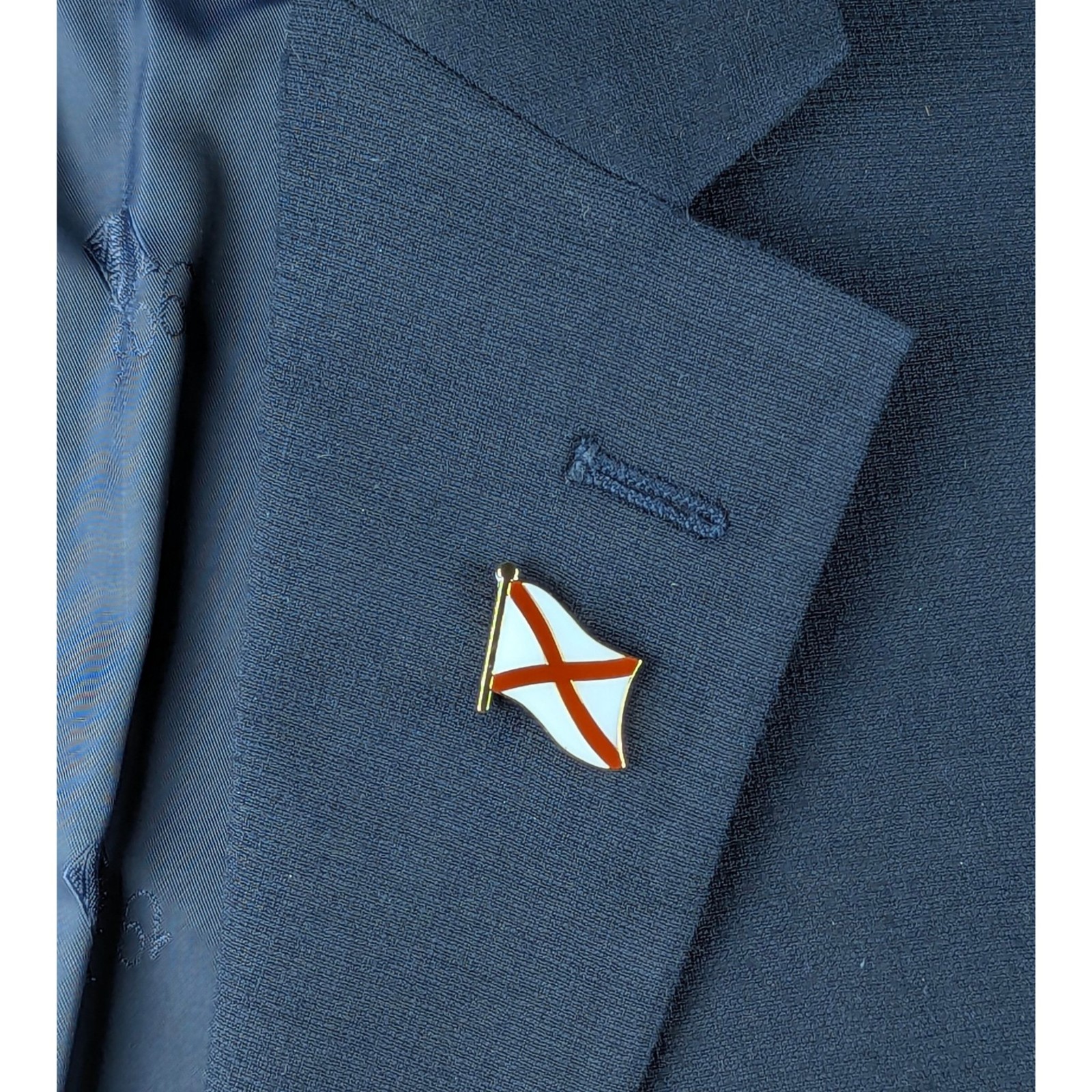 Alabama State Flag Lapel Pin; Die-Struck Steel Alloy; Protective Epoxy Coating