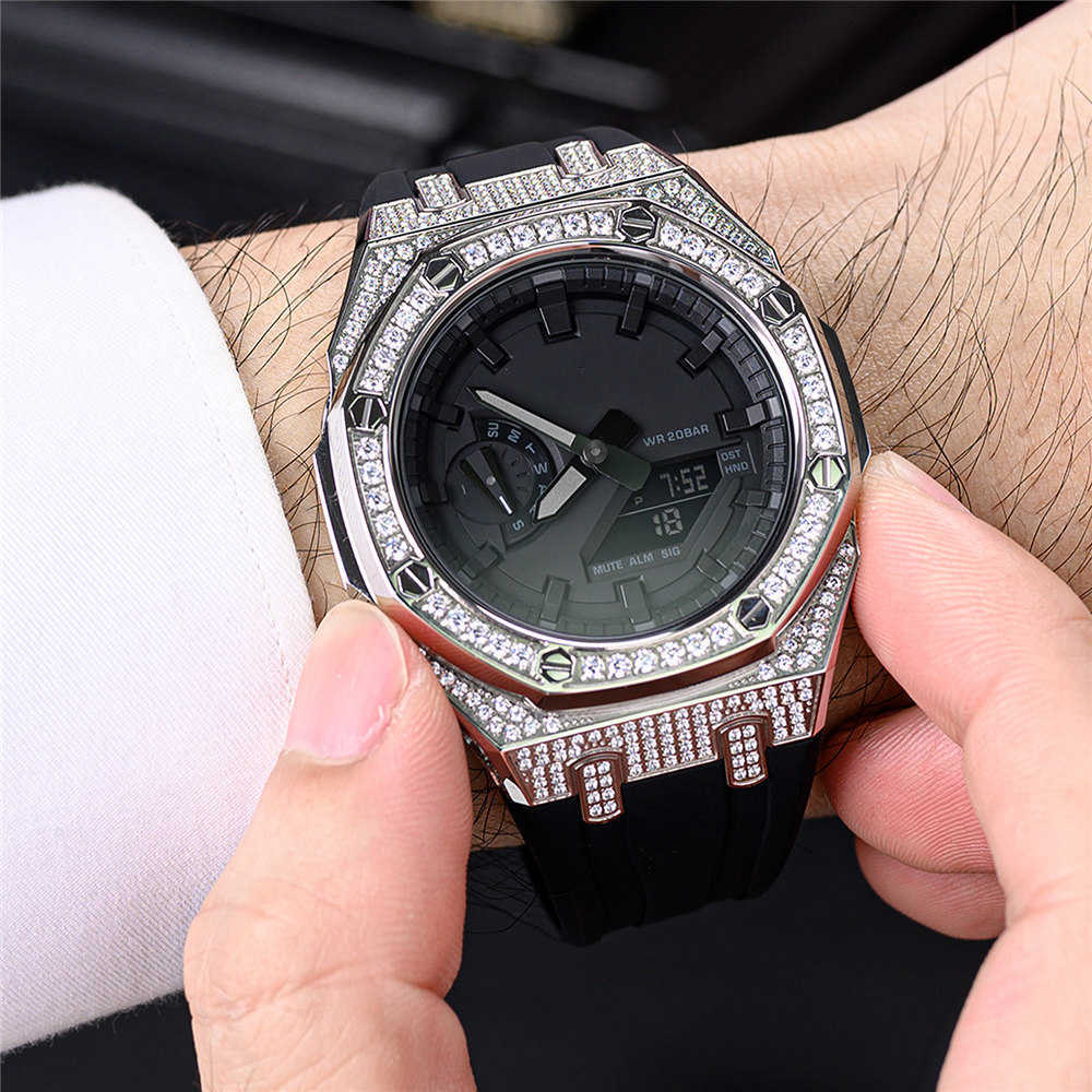Bling Diamond Stainless Steel Case + Rubber Strap AP MOD KIT for G-SHOCK GA-2100