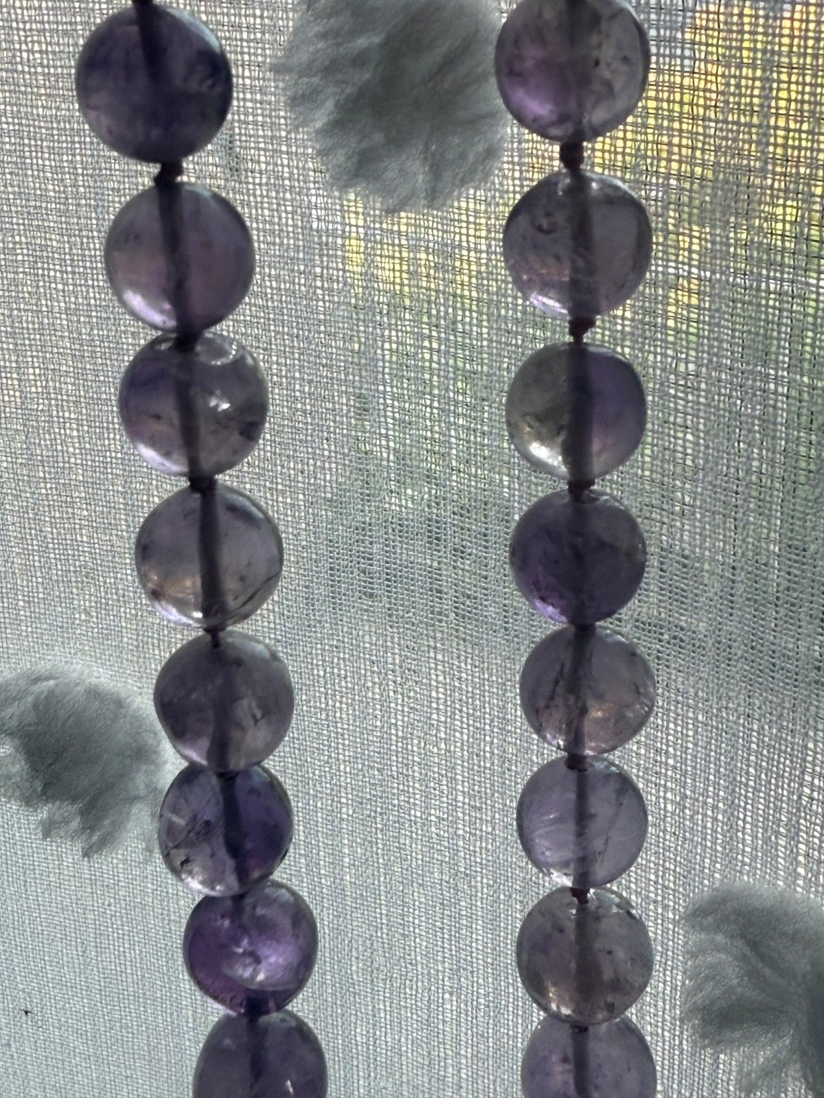 Hand polished amethyst 41 beaded graduated knotted 21.5” necklace