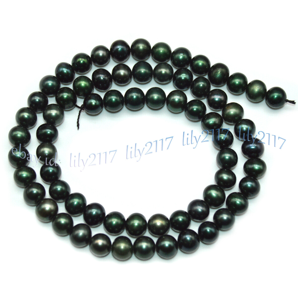 6-6.5mm Genuine Natural Green Peacock Black Pearl Loose Beads 15.5” Strand