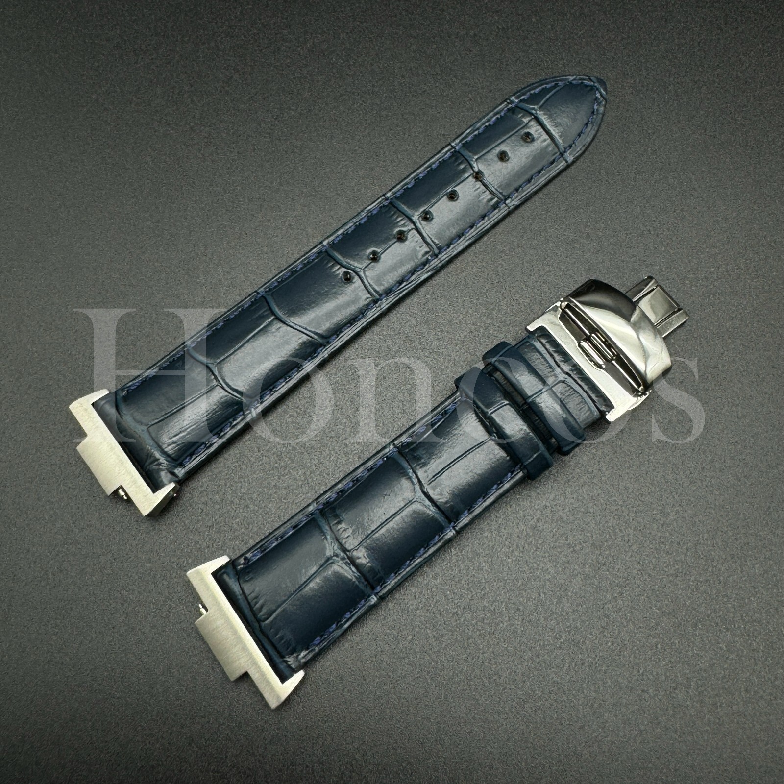 Genuine Leather Alligator Watch Strap Fits for Tissot PRX Clasp+Adapter D/Blue