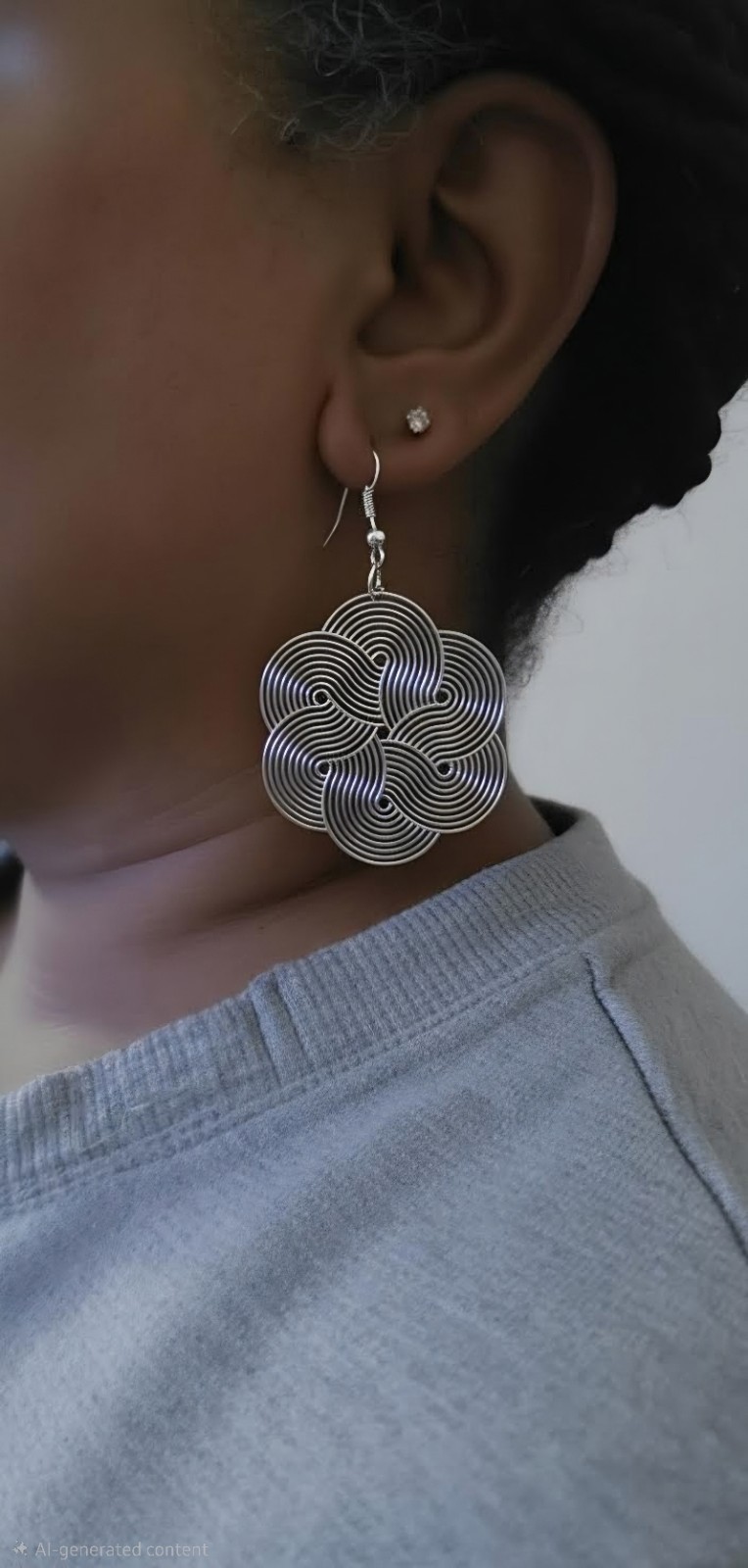 Silver Flower Dangle/Drop Earrings Metal Hook Closure Lobe No Stone