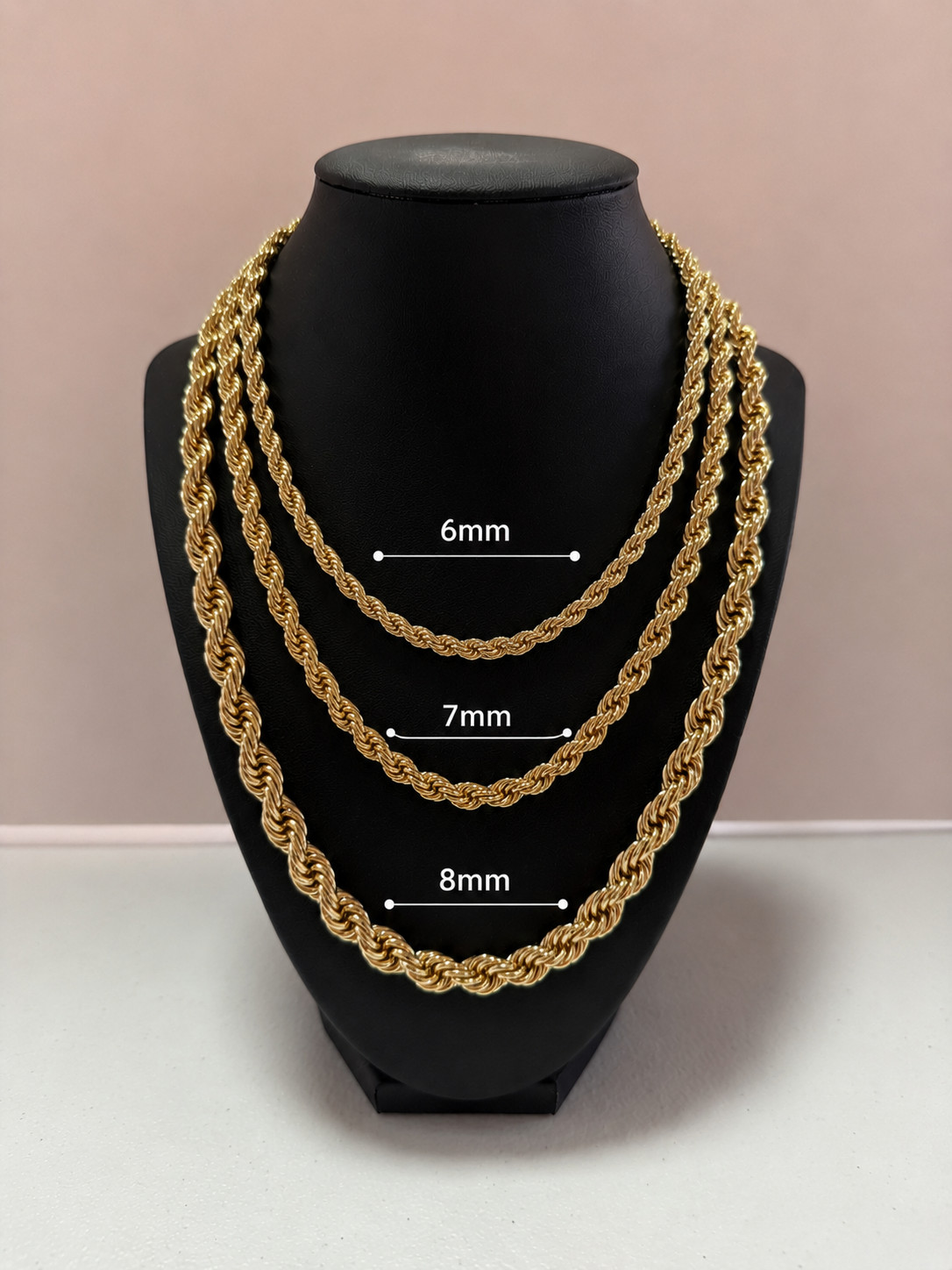 14k Gold plated mens womens rope chains 8mm-6mm 18in-24in chain necklace