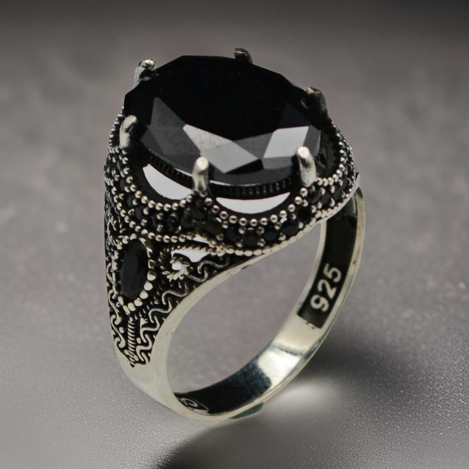 Onyx Black Men’s Ring Solid 925 Sterling Silver Turkish Jewelry All Size