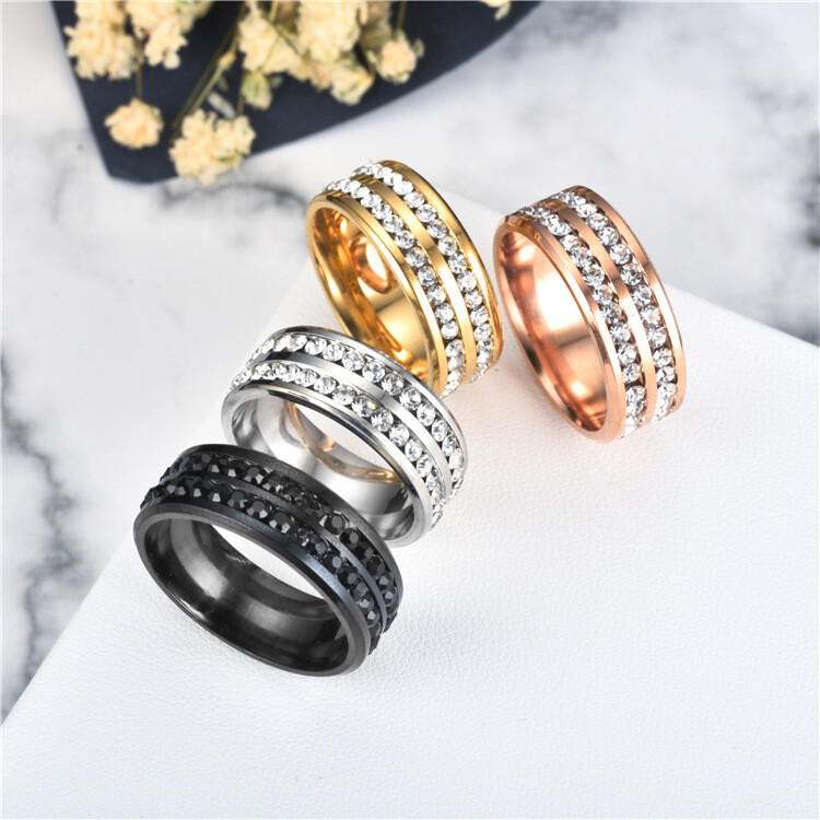 8mm Stainless Steel Wedding Silver/Gold Band Men Women Couple CZ Ring Size 5-13