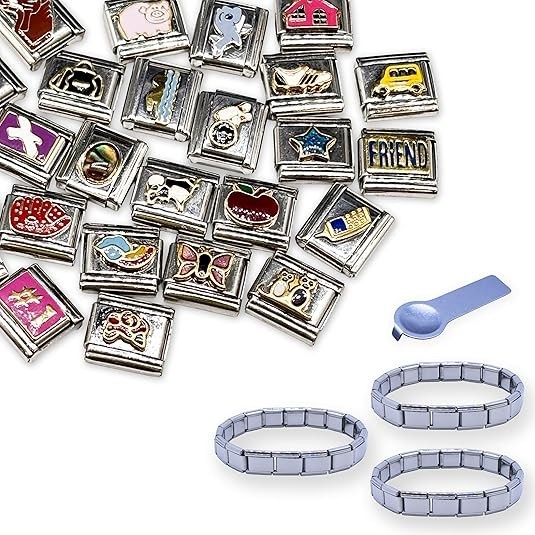 Fablinks Italian Charm Bracelet Charms-Italian Link Starter Pack, 9mm Stainless