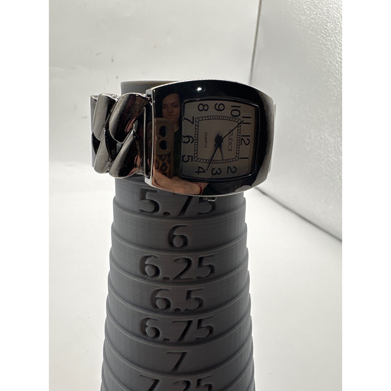 Studio Time Gunmetal Cuff Watch Chunky Curb Link Bangle Singapore Movt Need Batt