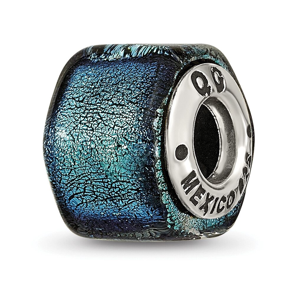 Silver Reflections Blue Dichroic Glass Bead QRS1482
