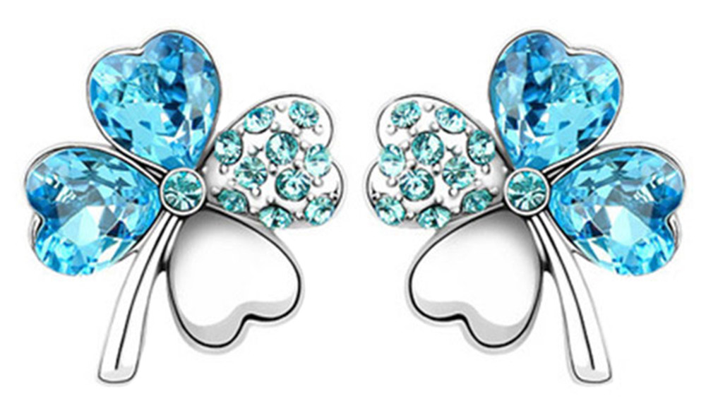 Heart Four Leaf Clover Stud Earrings made with Swarovski elements