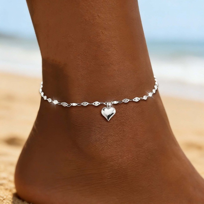 Women’s Fashion Heart Pendant Delicate Chain Anklet Simple Alloy Anklet