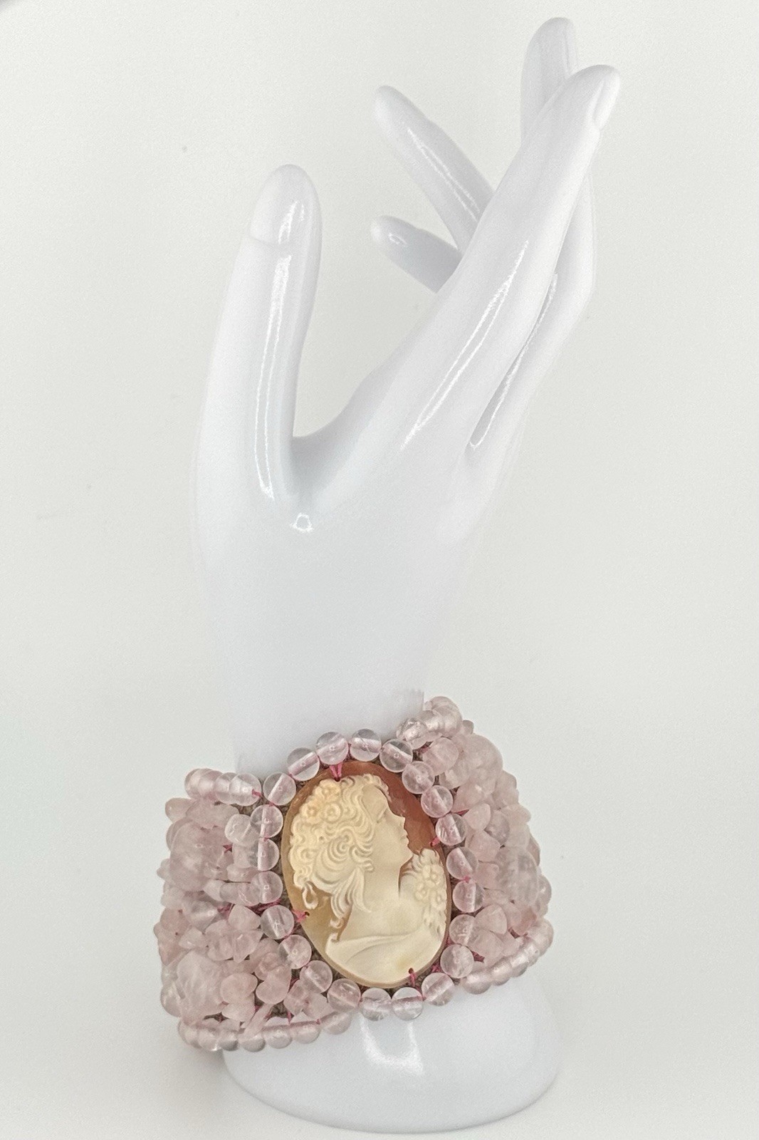 REAL 45mm SHELL CAMEO W/ COUNTLESS ROSE QUARTZ!! NWT- (TAG SAYS $980)