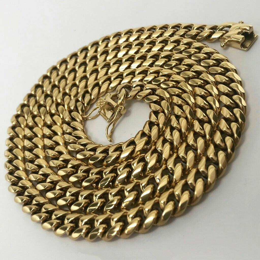 Men’s Miami Cuban Link Chain Bracelet Solid 14K Gold Plated Stainless Steel