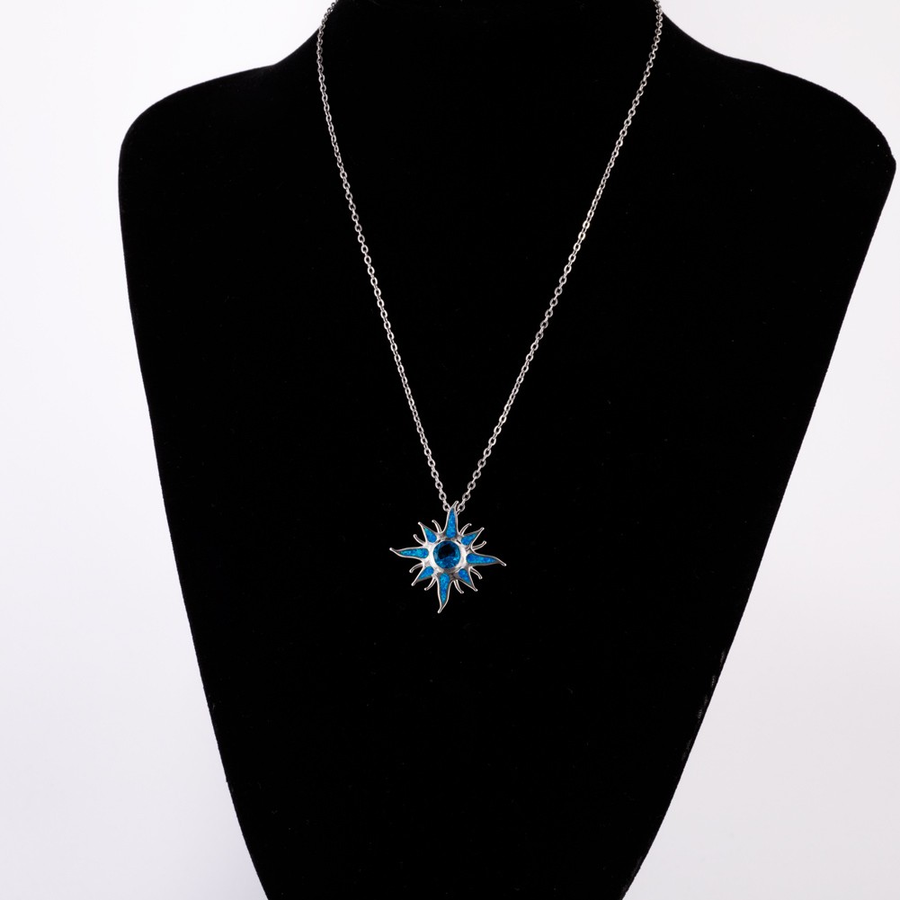 Starburst Simulated Blue Topaz Blue Fire Opal Silver Jewelry Necklace Pendant